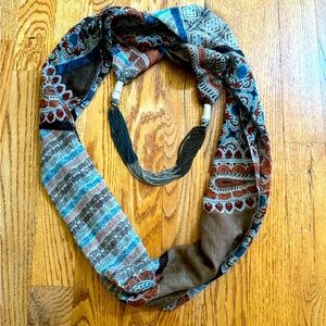 Unbranded silky scarf with colored metal detail